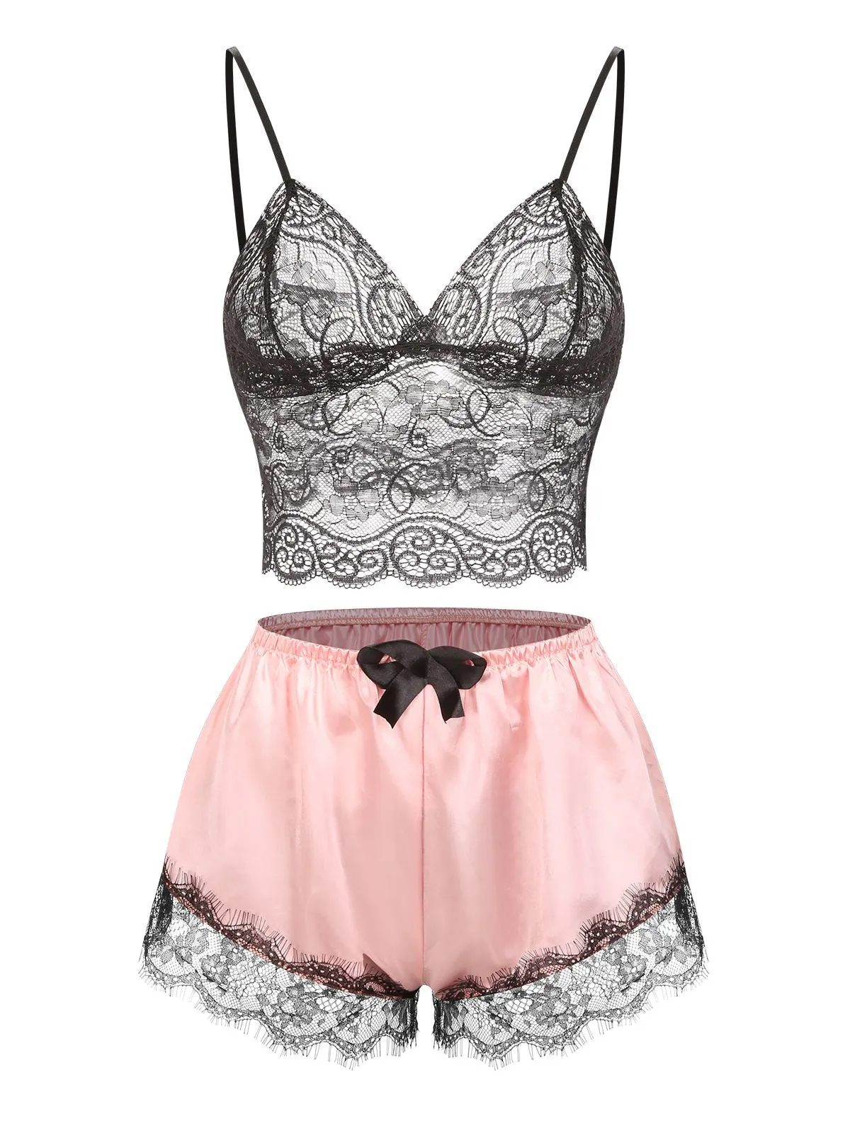 4PCS 1960s Lace Satin Camisole Pajama Set