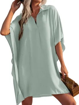 AI'MAGE Womens Swimsuit Beach Cover Up Shirt Summer 3/4 Sleeve Bathing Suit Beach Dress Oversized Bikini Coverups S-3XL