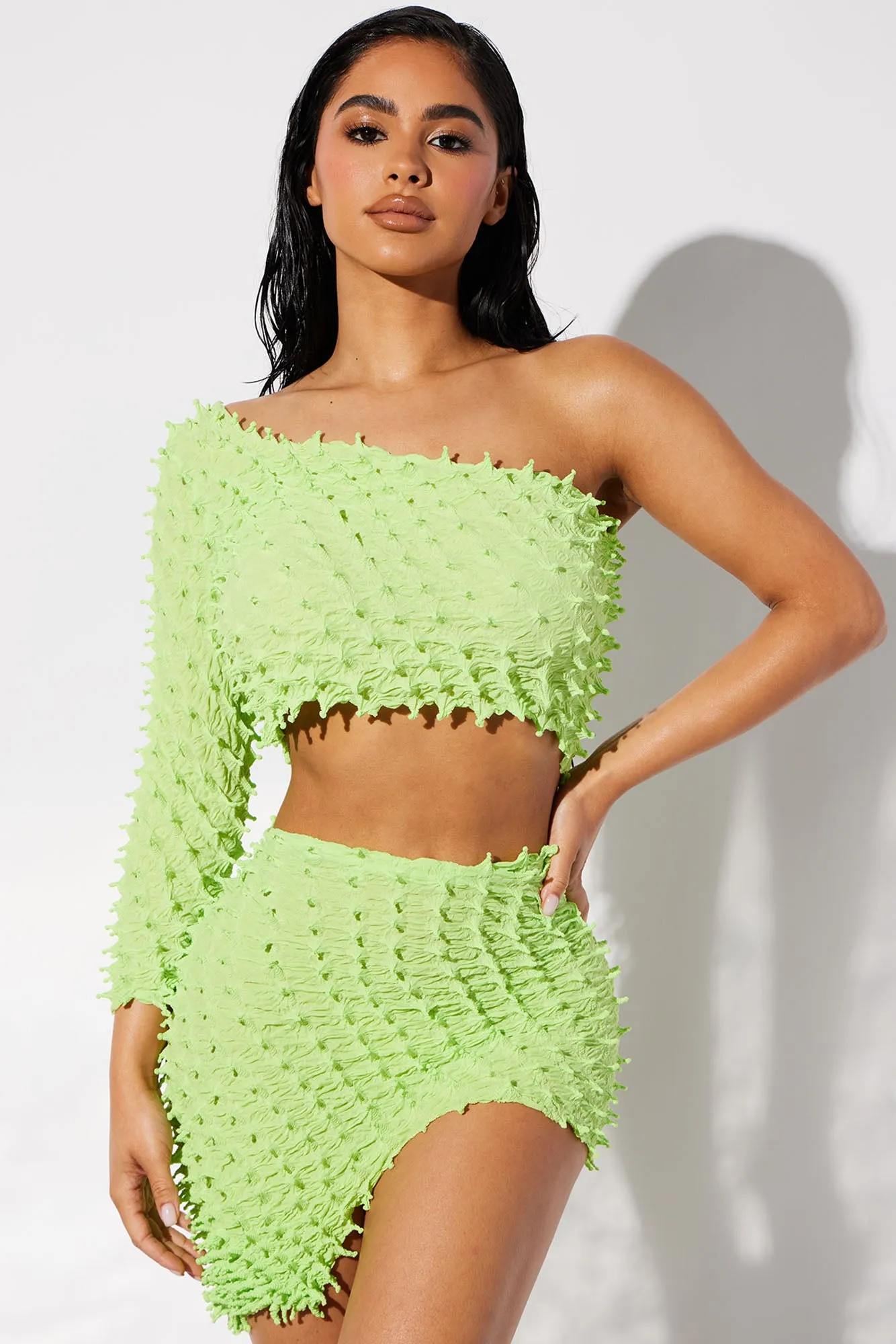 Beach House Summer Bubble Cover Up Set - Neon Green