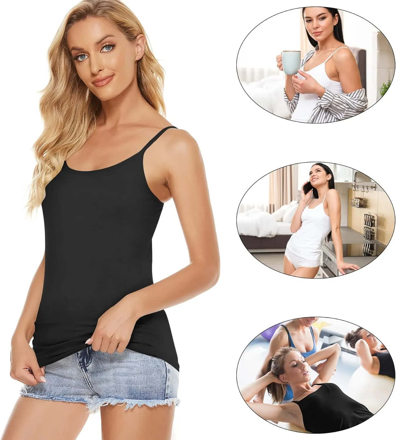 BQTQ 6 Pcs Women's Camisole Tops Undershirts Adjustable Spaghetti Strap Tank Top
