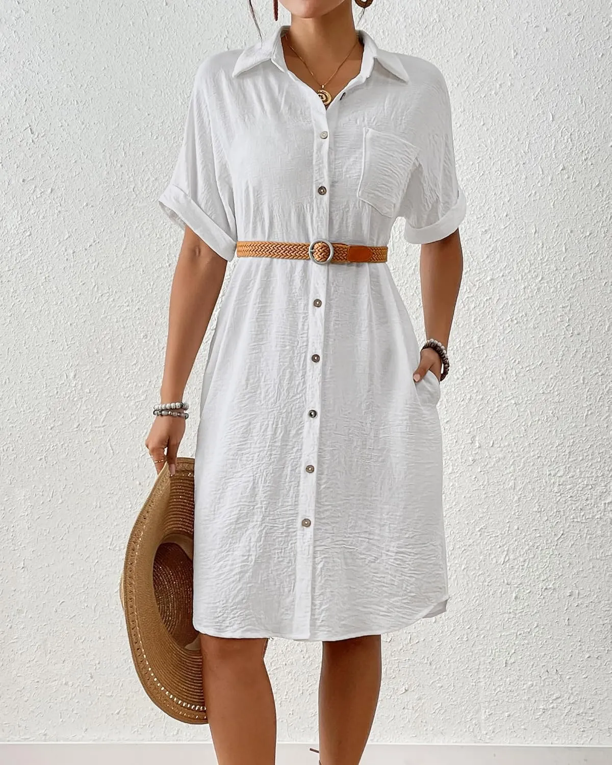 Bsubseach Womens Swimsuit Cover Up Long Button Down Bathing Suit Cover Ups Short Sleeve Summer Beach Shirt Dress with Pockets