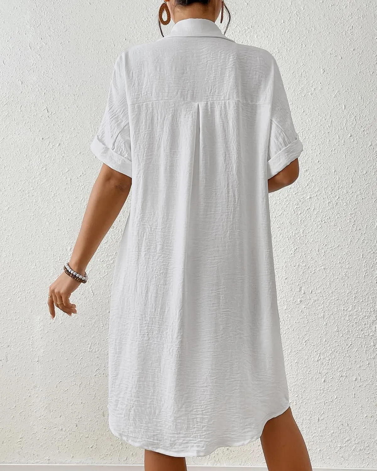 Bsubseach Womens Swimsuit Cover Up Long Button Down Bathing Suit Cover Ups Short Sleeve Summer Beach Shirt Dress with Pockets