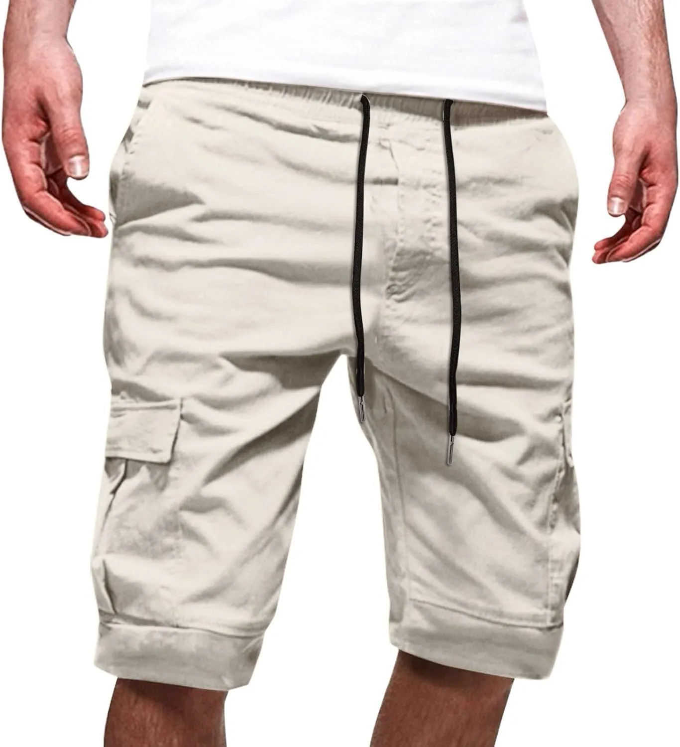 Cargo Shorts for Men Big and Tall Summer Casual Work Shorts Drawstring Elastic Waist Knee Length Bermuda Short 2025