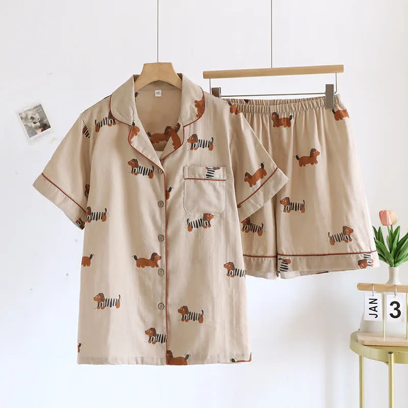 Cute Dachshund Couple Short-sleeve Pajama Set