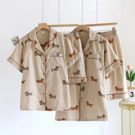 Cute Dachshund Couple Short-sleeve Pajama Set