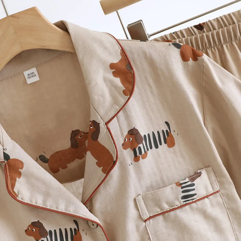 Cute Dachshund Couple Short-sleeve Pajama Set
