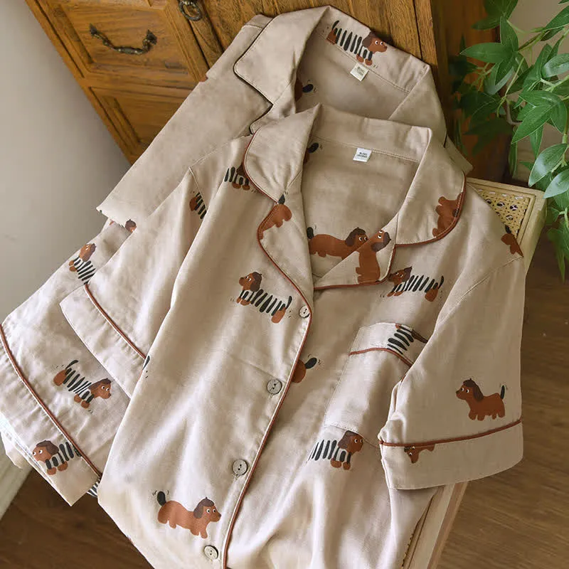 Cute Dachshund Couple Short-sleeve Pajama Set