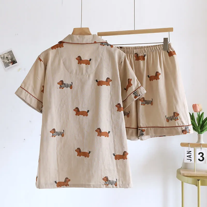 Cute Dachshund Couple Short-sleeve Pajama Set