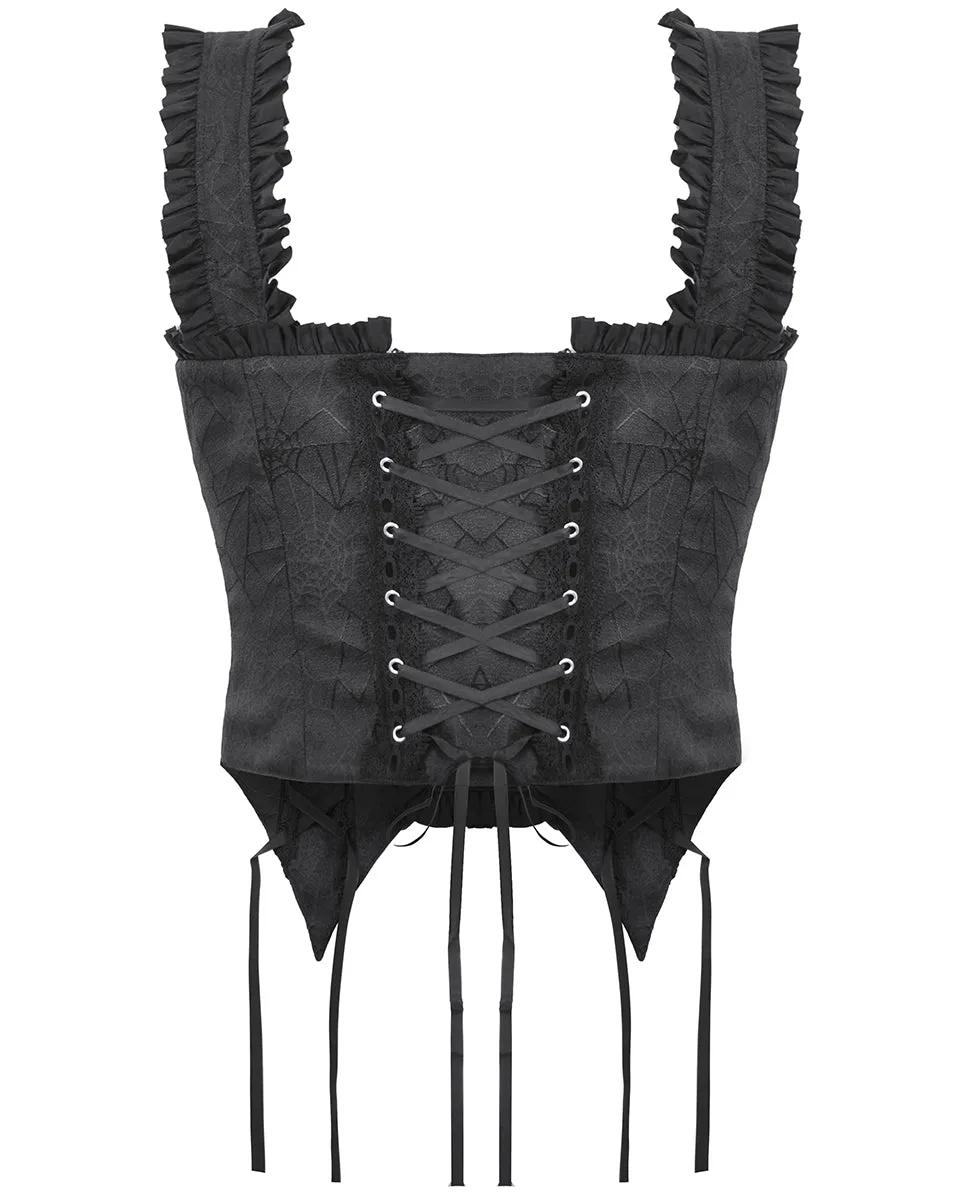Dark In Love Womens Gothic Crucific Cobweb Jacquard Corset Top