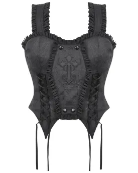 Dark In Love Womens Gothic Crucific Cobweb Jacquard Corset Top