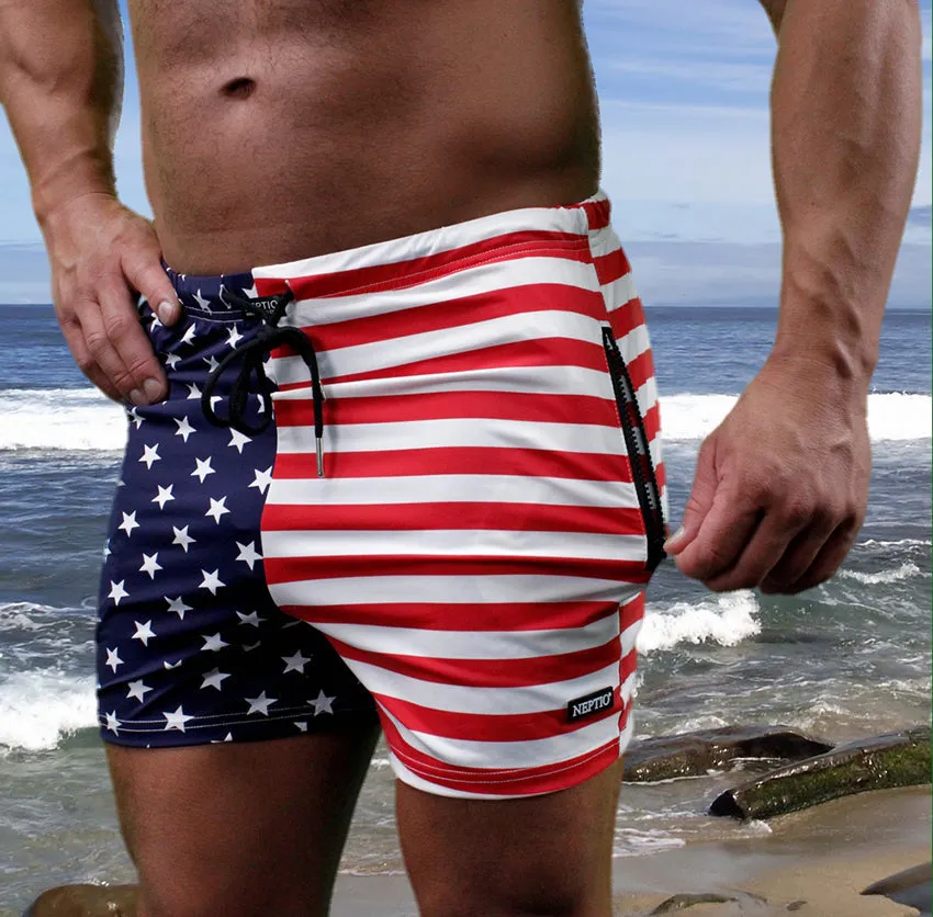 Fitted USA Star and Stripes American Flag Gym Workout Short by NEPTIO®