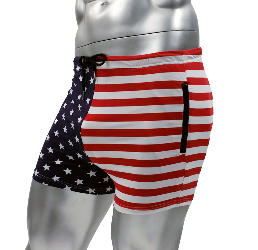 Fitted USA Star and Stripes American Flag Gym Workout Short by NEPTIO®