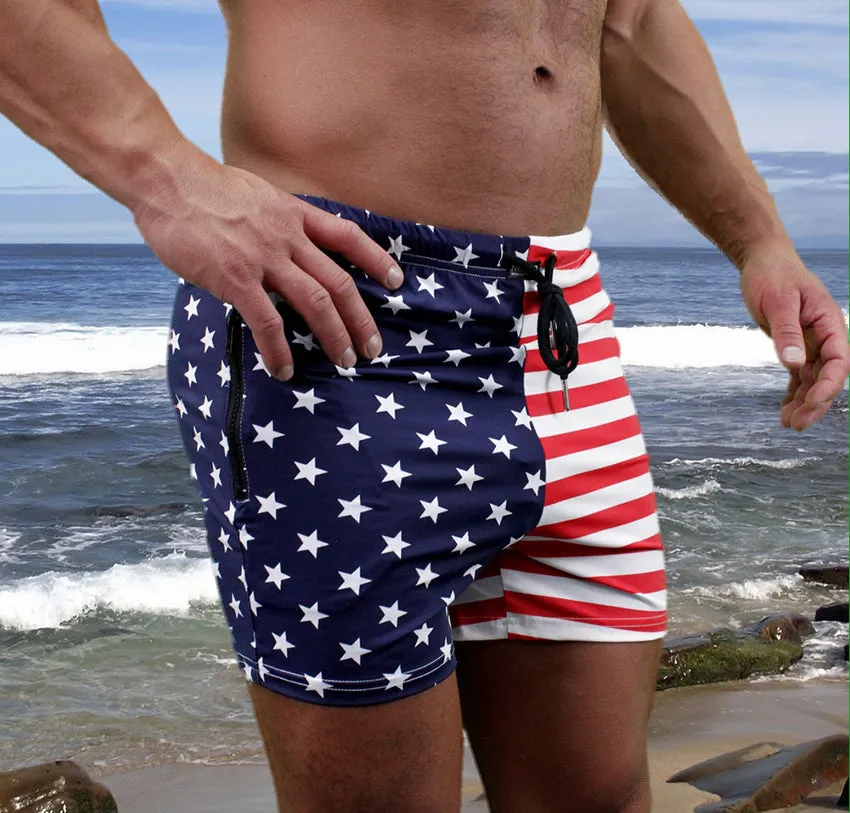 Fitted USA Star and Stripes American Flag Gym Workout Short by NEPTIO®