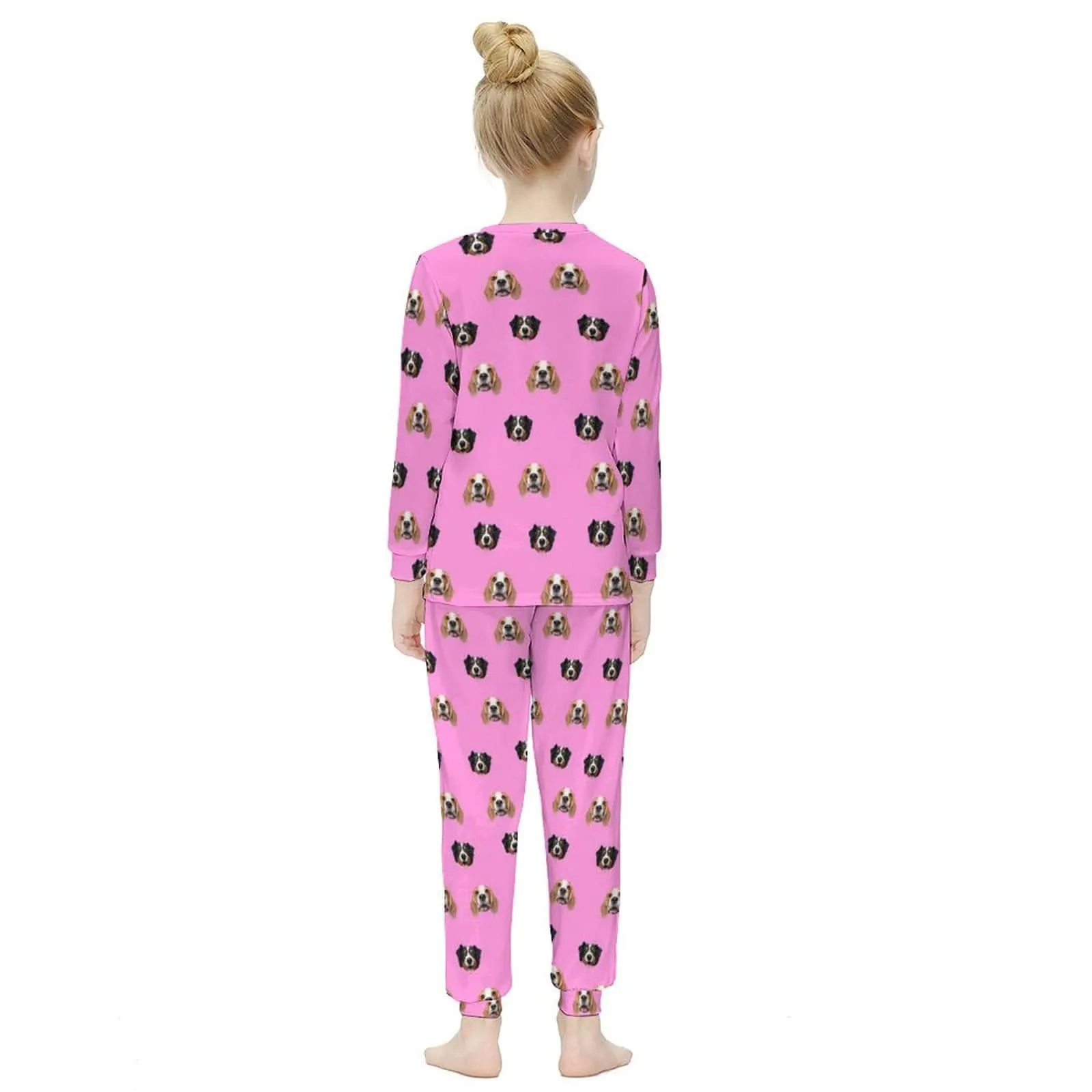 #For 6-12Y Custom Pets Face Pajamas Pink Sleepwear Personalized Kids Long Sleeve Pajama Set