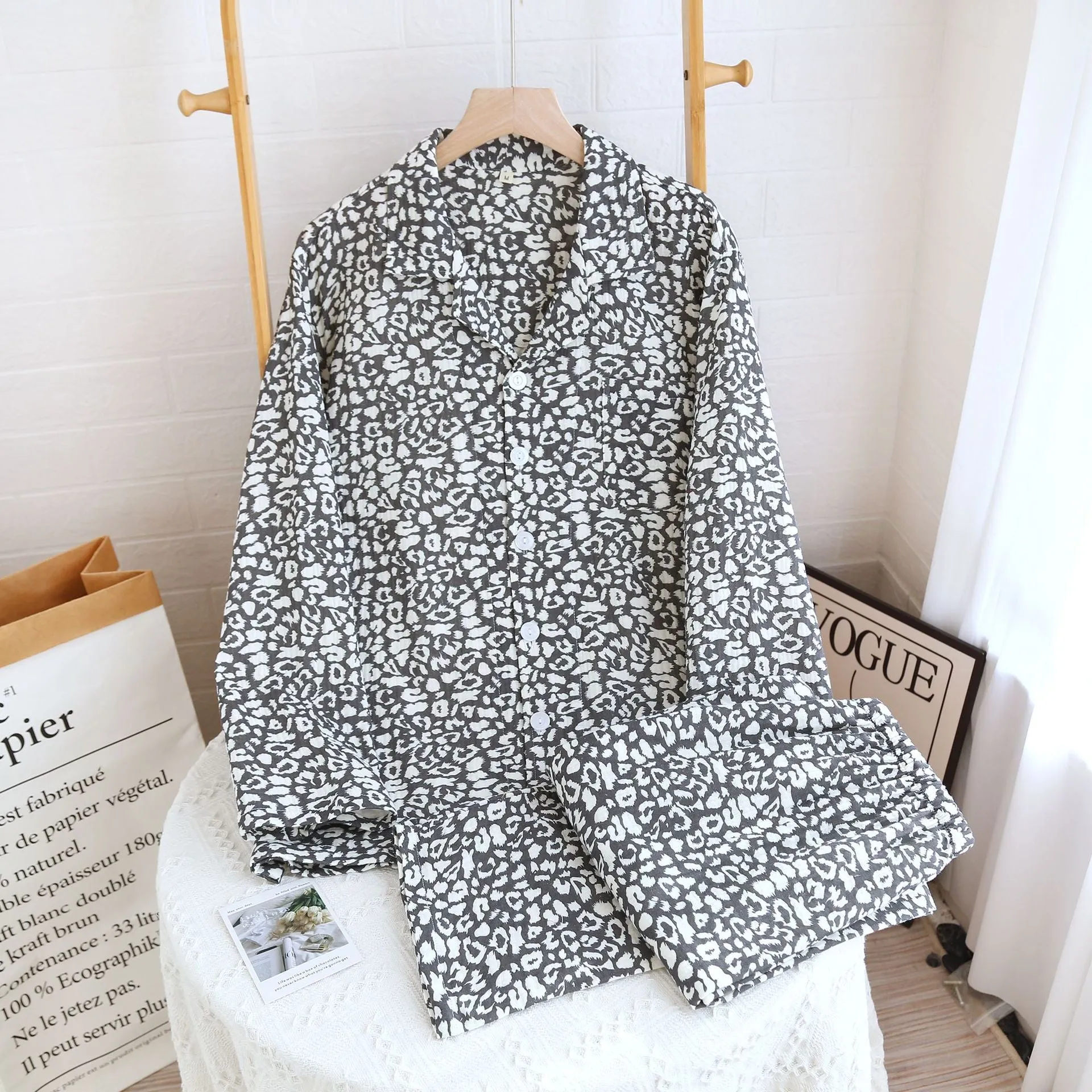 Grey Double Layer Cotton AOP Pajama Set