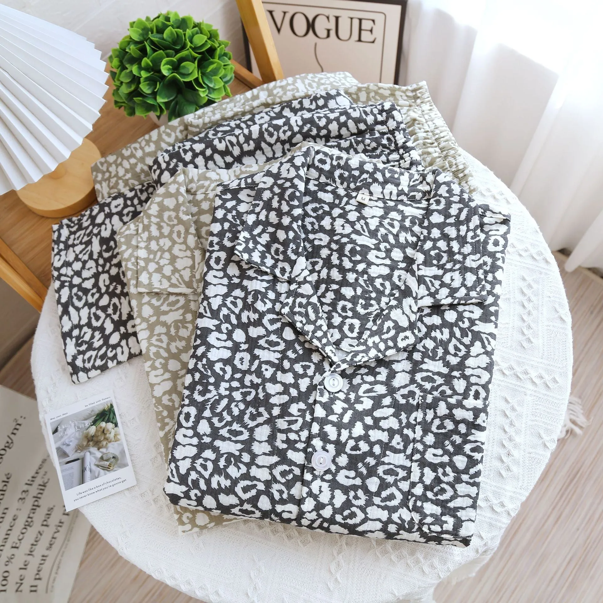 Grey Double Layer Cotton AOP Pajama Set