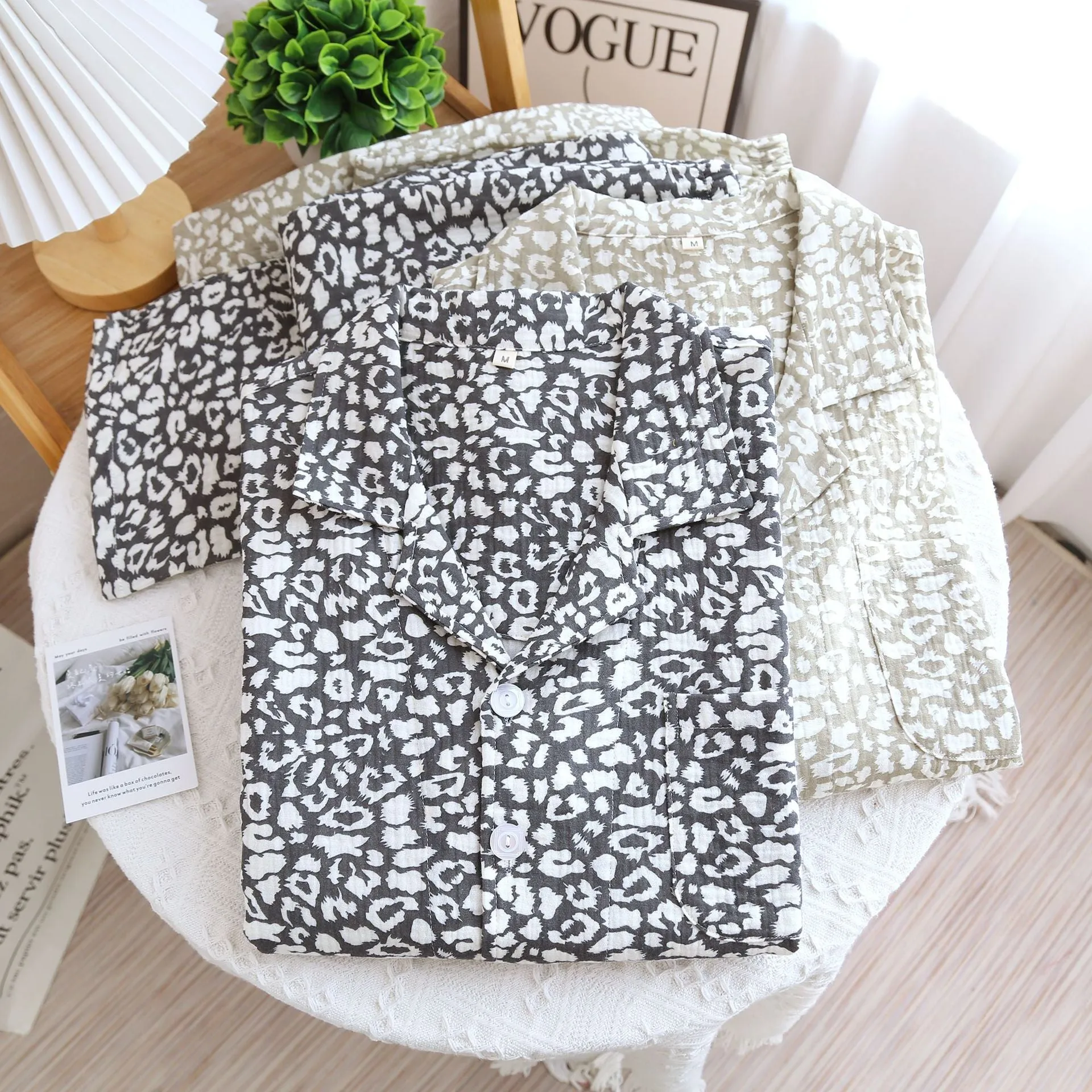 Grey Double Layer Cotton AOP Pajama Set