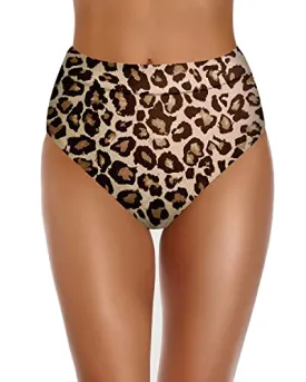 High Waisted Bathing Suit Bottoms Tummy Control Bikini Bottom Swimsuit-Leopard