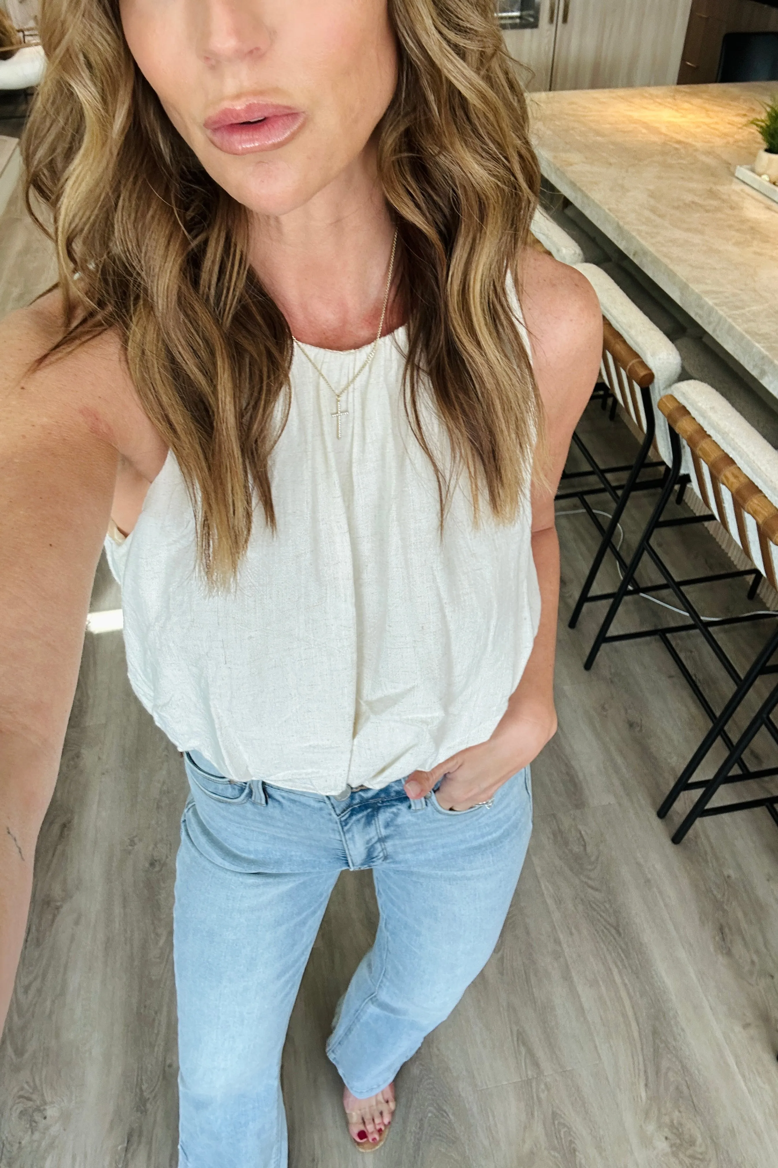 HYFVE Bubble Hem Round Neck Sleeveless Blouse