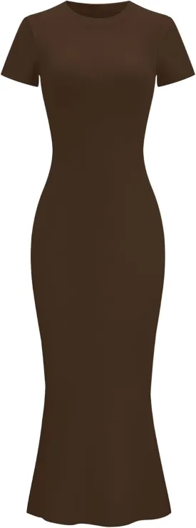 LOMON Women Fishtail Hem Ribbed Maxi Dresses Summer Casual Stylish Y2k Sexy Fitted Lady Elegant Cotton Soft Lounge Dress
