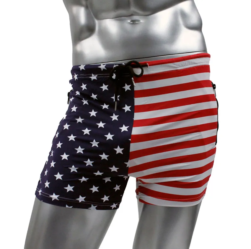 NEPTIO® Sexy Men's Workout Shorts Fitted Star and Stripes Or Solid Gym Running Short