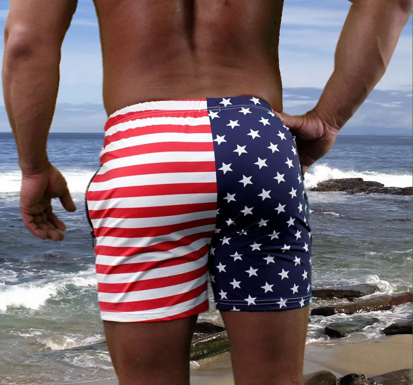 NEPTIO® Sexy Men's Workout Shorts Fitted Star and Stripes Or Solid Gym Running Short