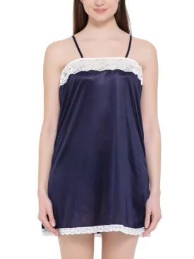 Nightslip With Lace In Navy