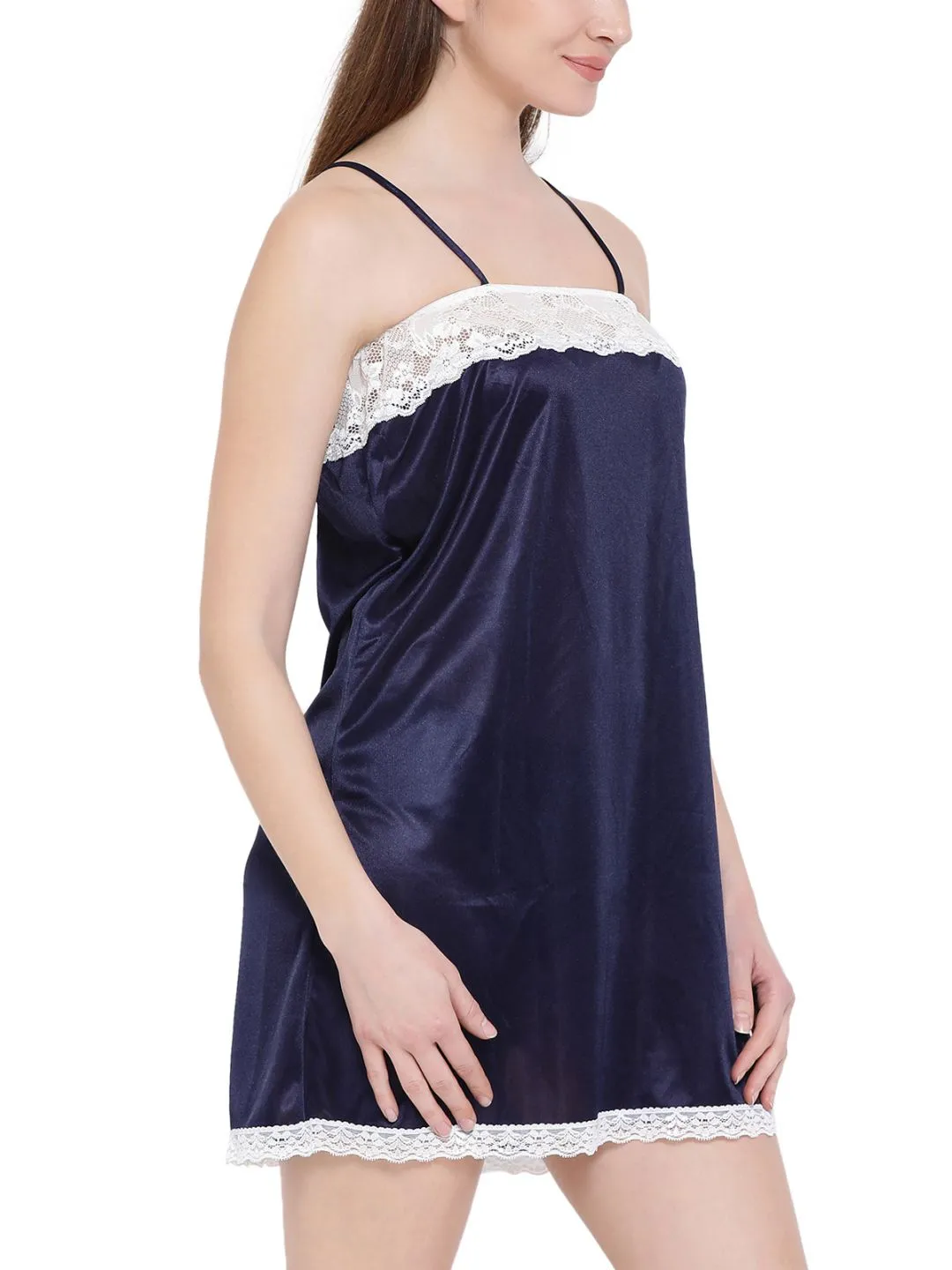 Nightslip With Lace In Navy