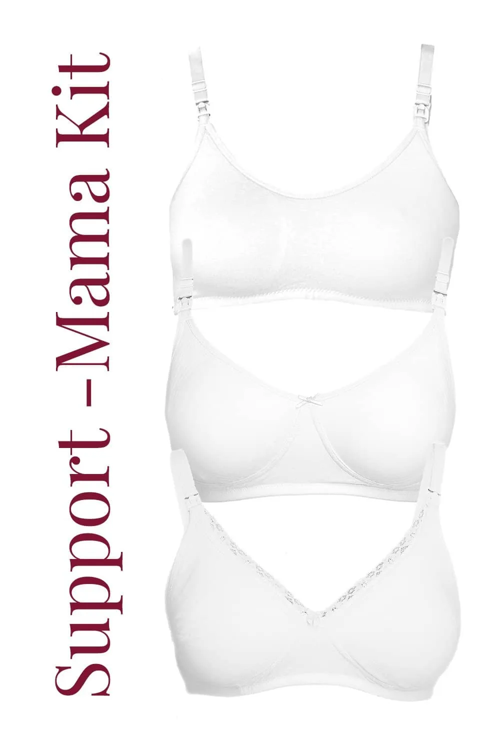 Organic Cotton Antimicrobial Support Mama Starter Bra Kit (Pack of 3)-IMBK04-White-
