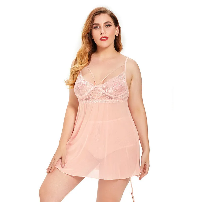 Plus Size Sexy Lingerie Sexy Lace Backless Pajamas Suspender Skirt Sexy Sleepwear