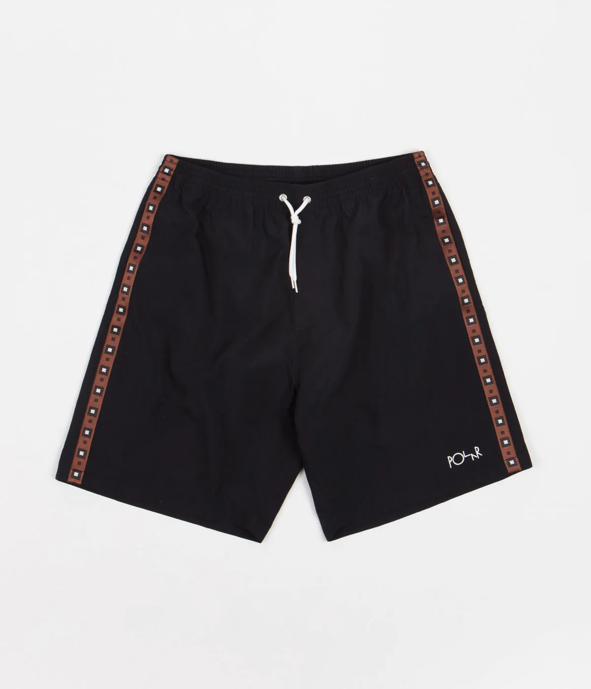 Polar Square Stripe Swim Shorts - Black / Brown