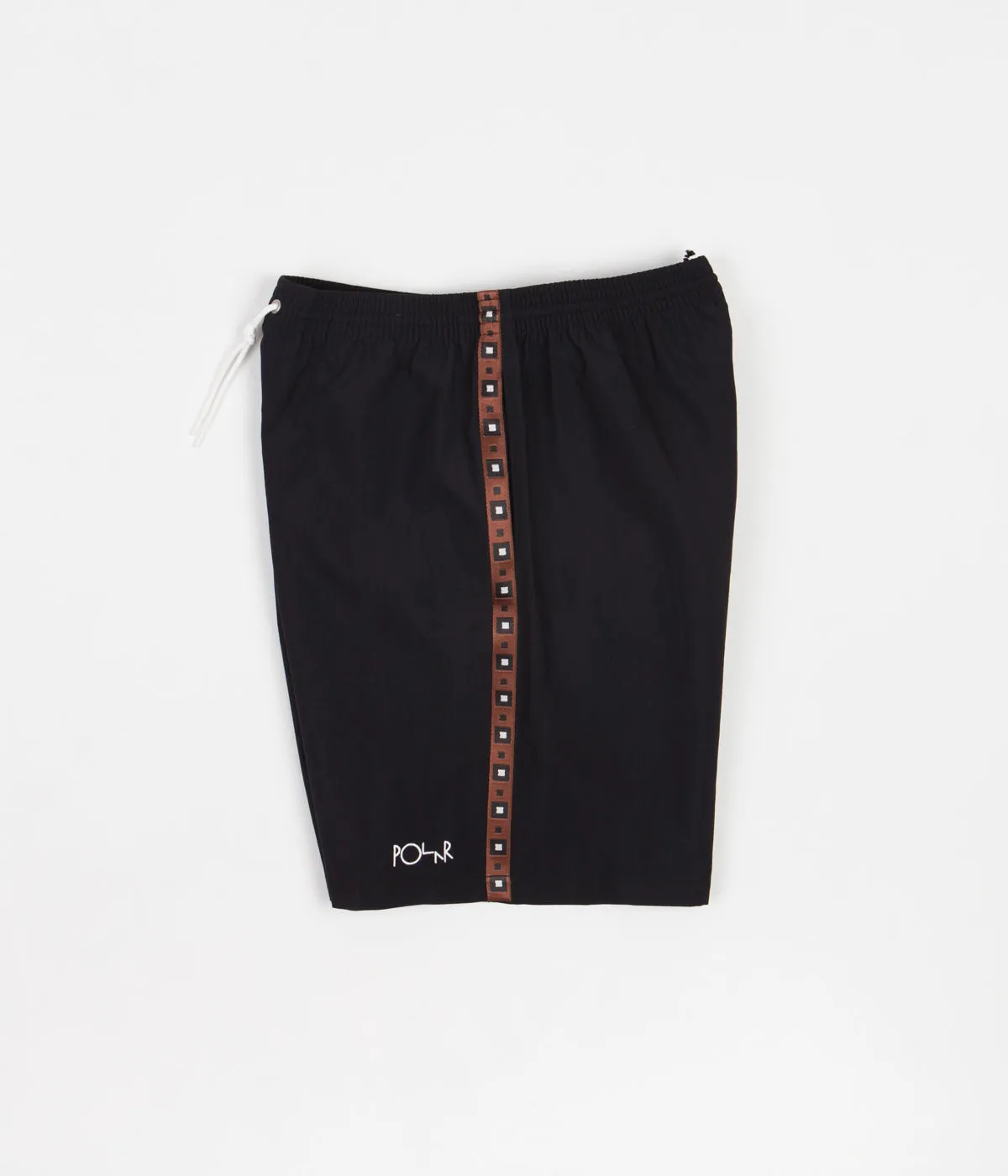 Polar Square Stripe Swim Shorts - Black / Brown