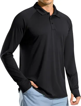 Pudolla Men's Long Sleeve Golf Polo Shirt UPF 50  Lightweight Sun Protection Cool Shirts for Men Work Fishing Hiking