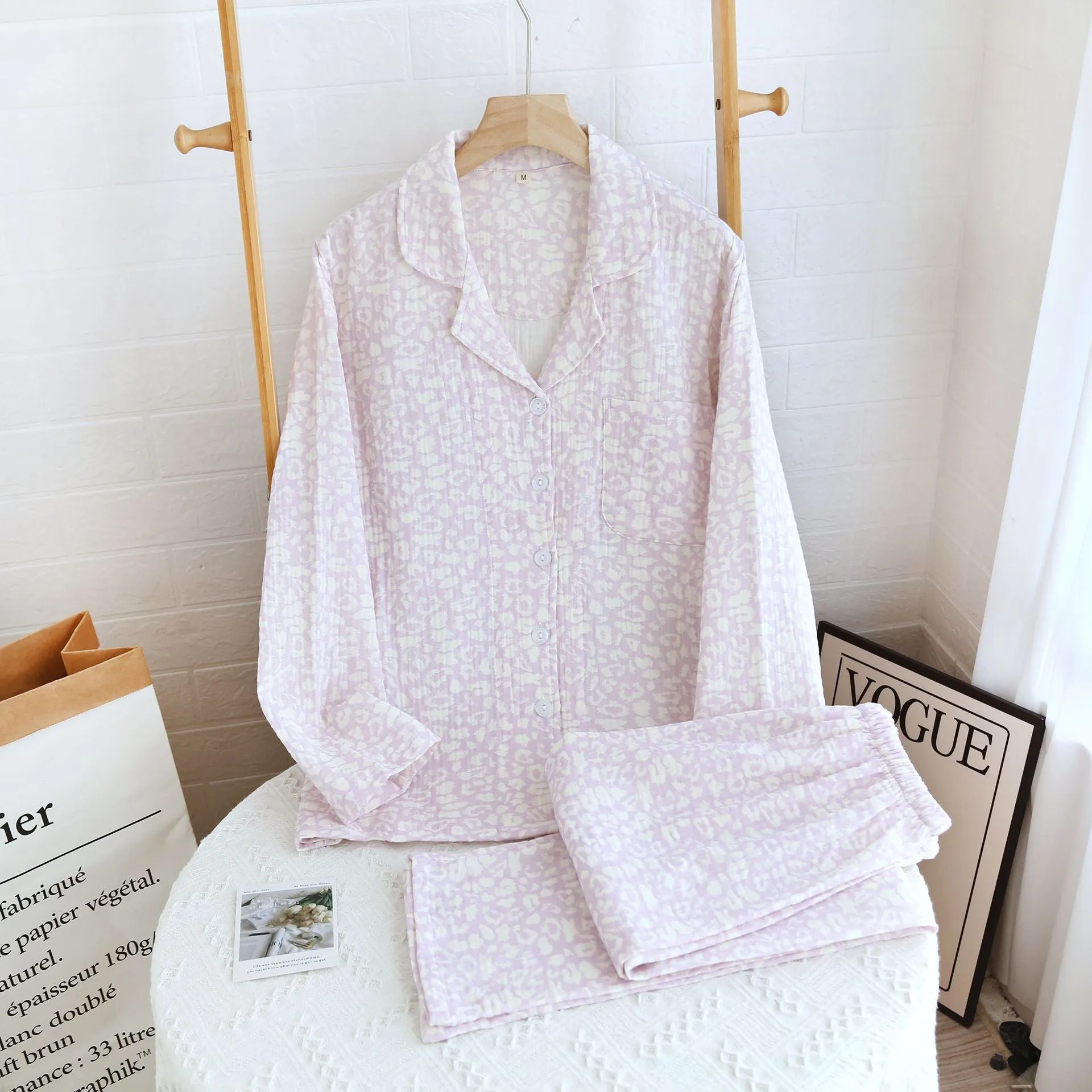 Purple Double Layer Cotton AOP Pajama Set