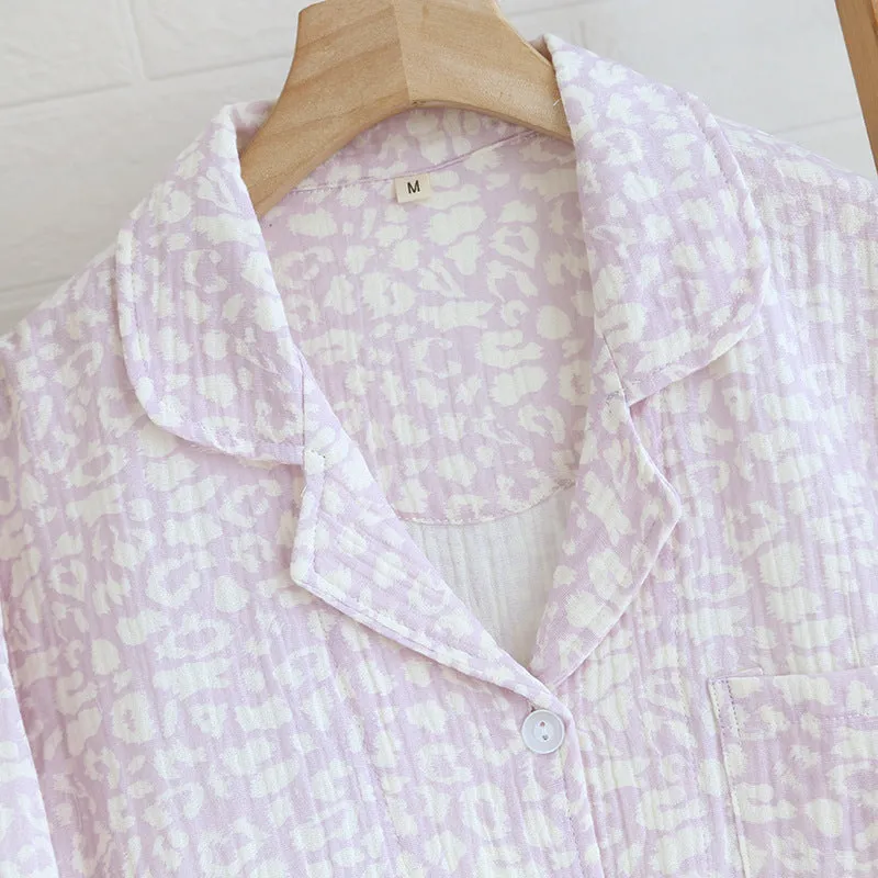 Purple Double Layer Cotton AOP Pajama Set