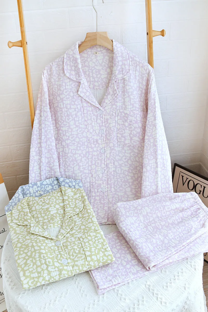 Purple Double Layer Cotton AOP Pajama Set