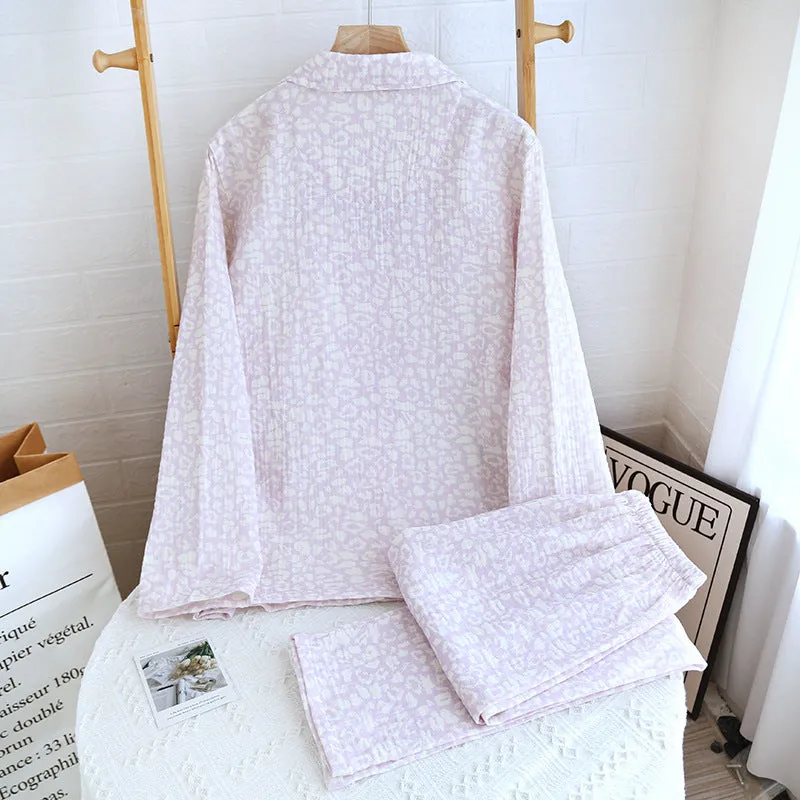 Purple Double Layer Cotton AOP Pajama Set