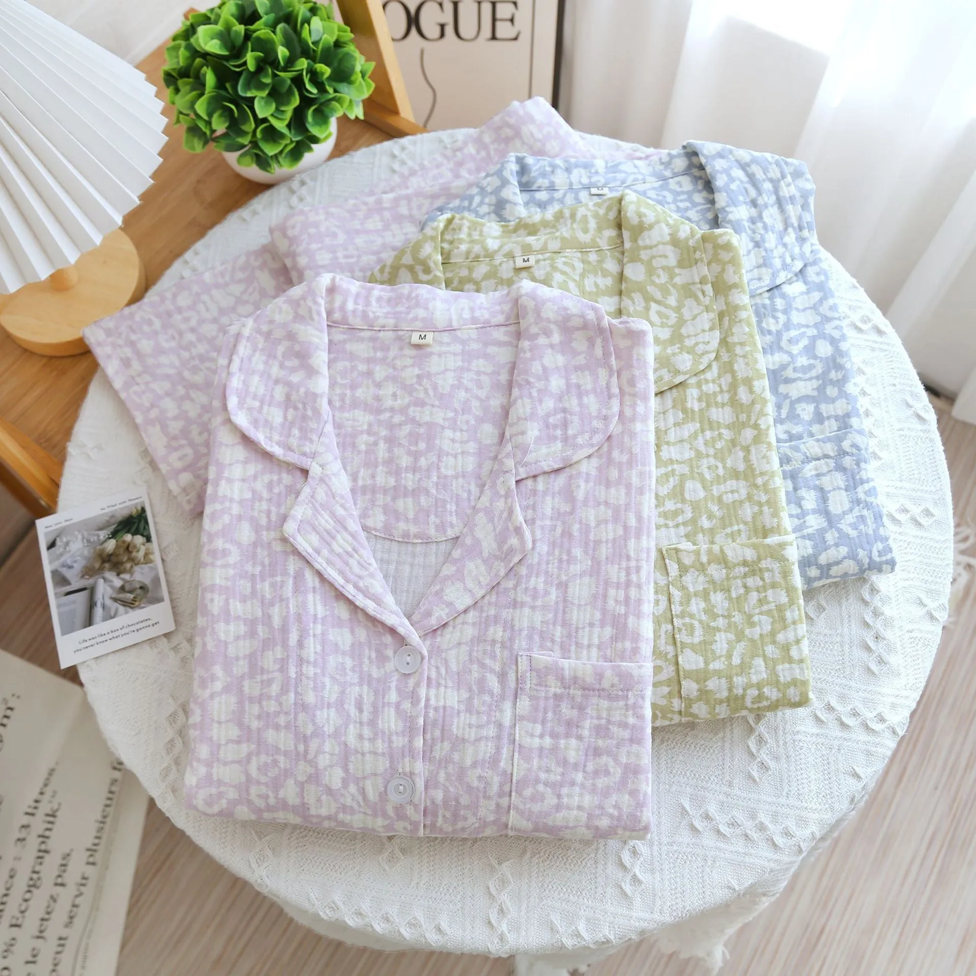 Purple Double Layer Cotton AOP Pajama Set