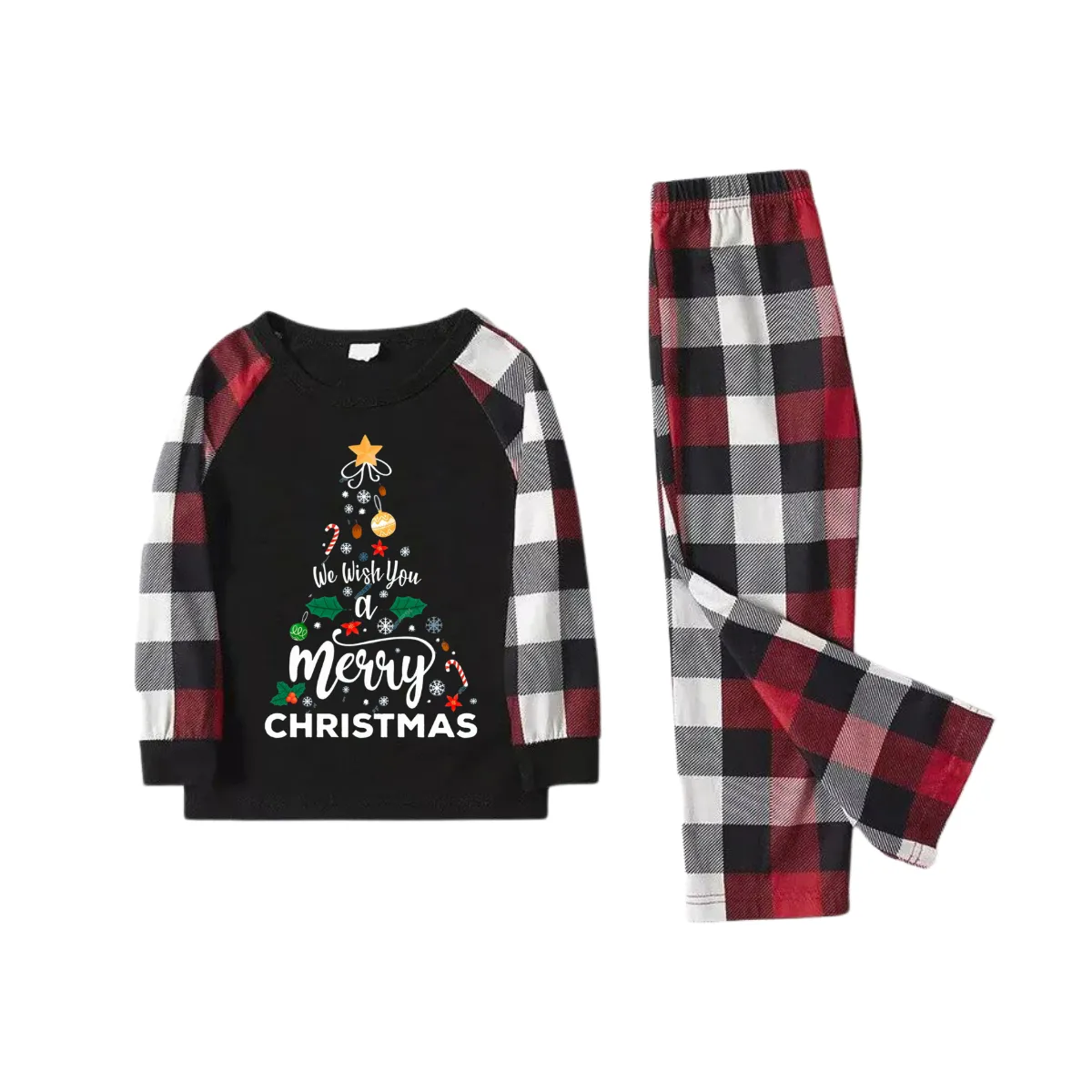 "We Wish You a Merry Christmas" Prints Red & Black & Grey & White Plaid  Couple Matching Pajamas