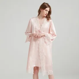 Romantic silk suspender robe with lace straps