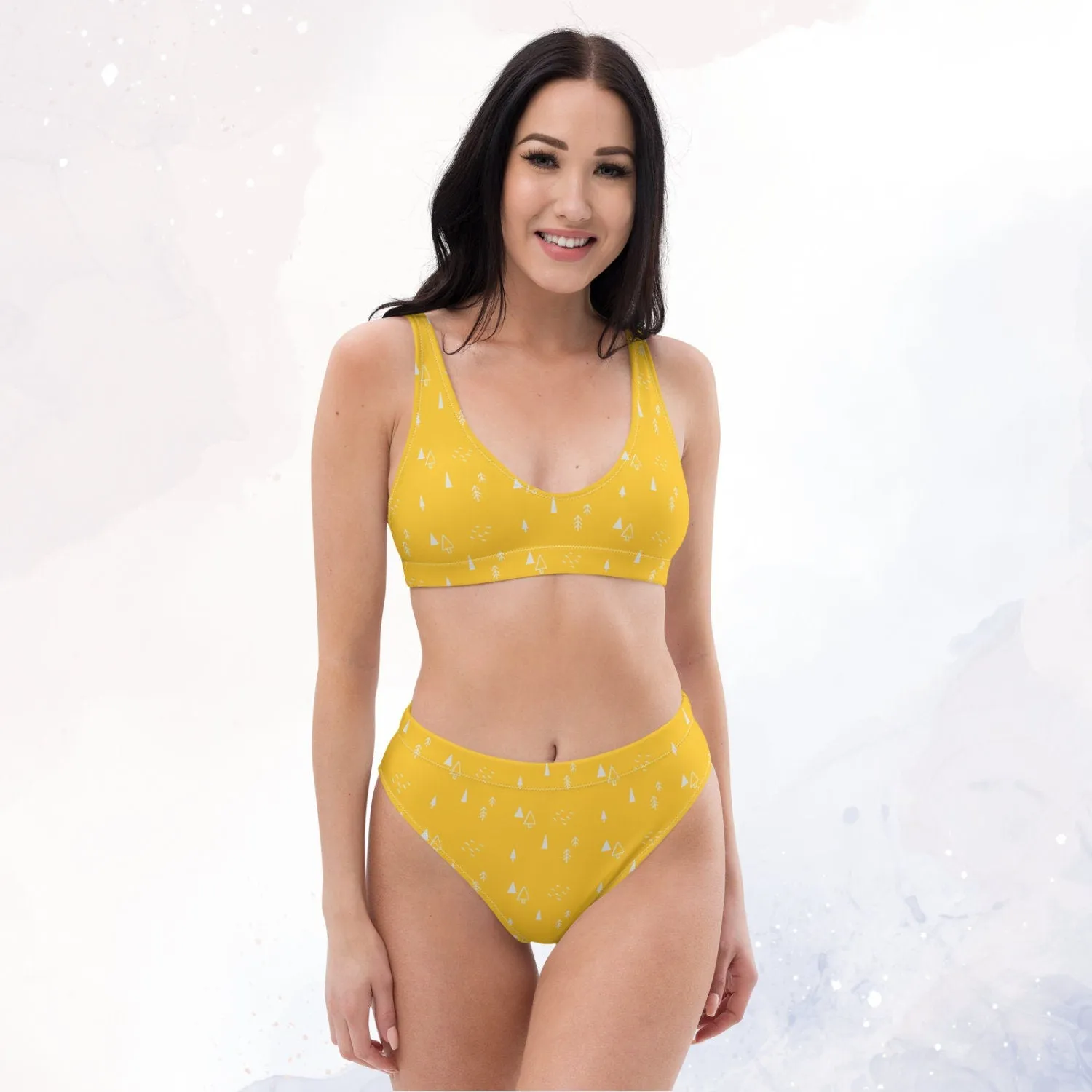 Scandinavian Forest Yellow Recycled High Waisted Bikini