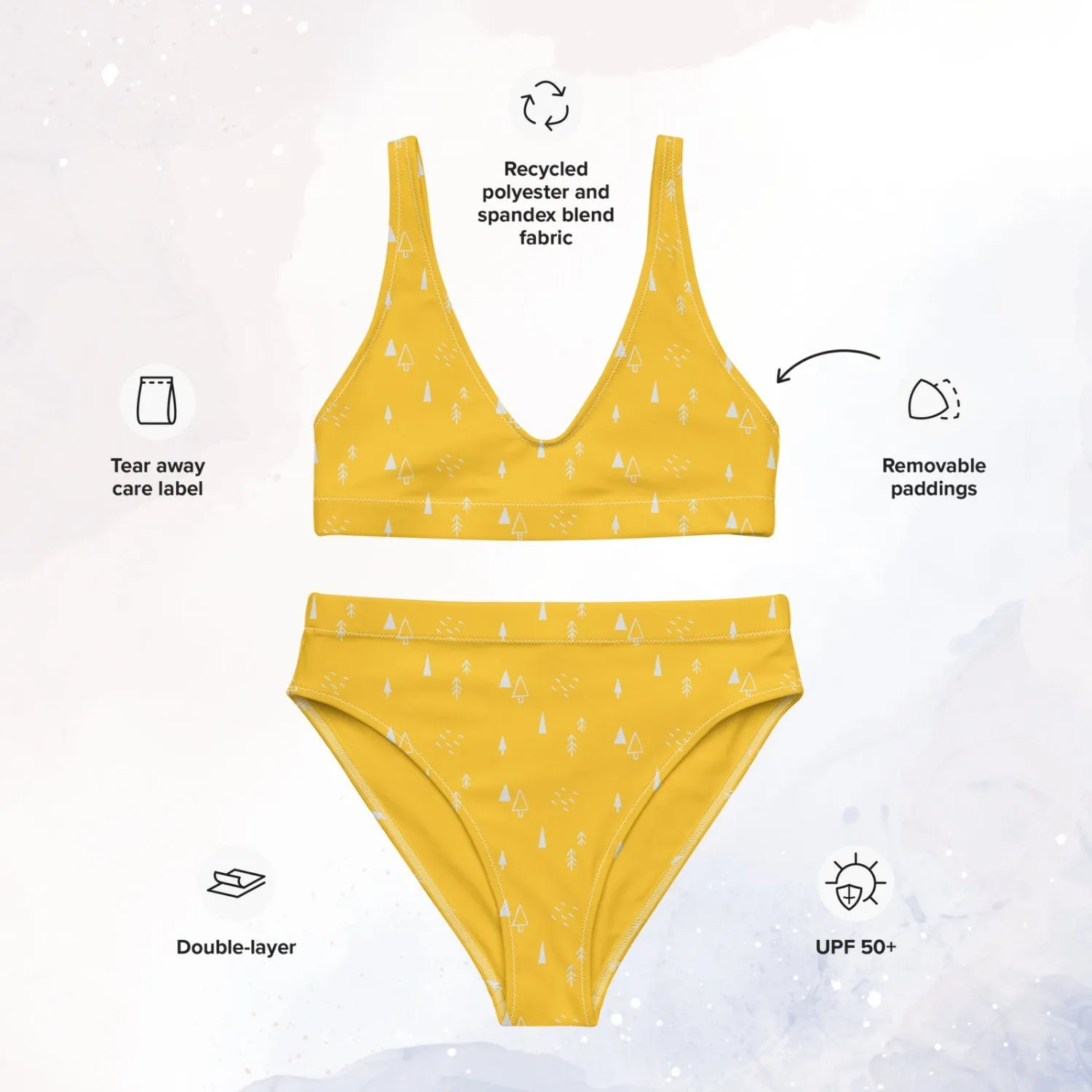 Scandinavian Forest Yellow Recycled High Waisted Bikini