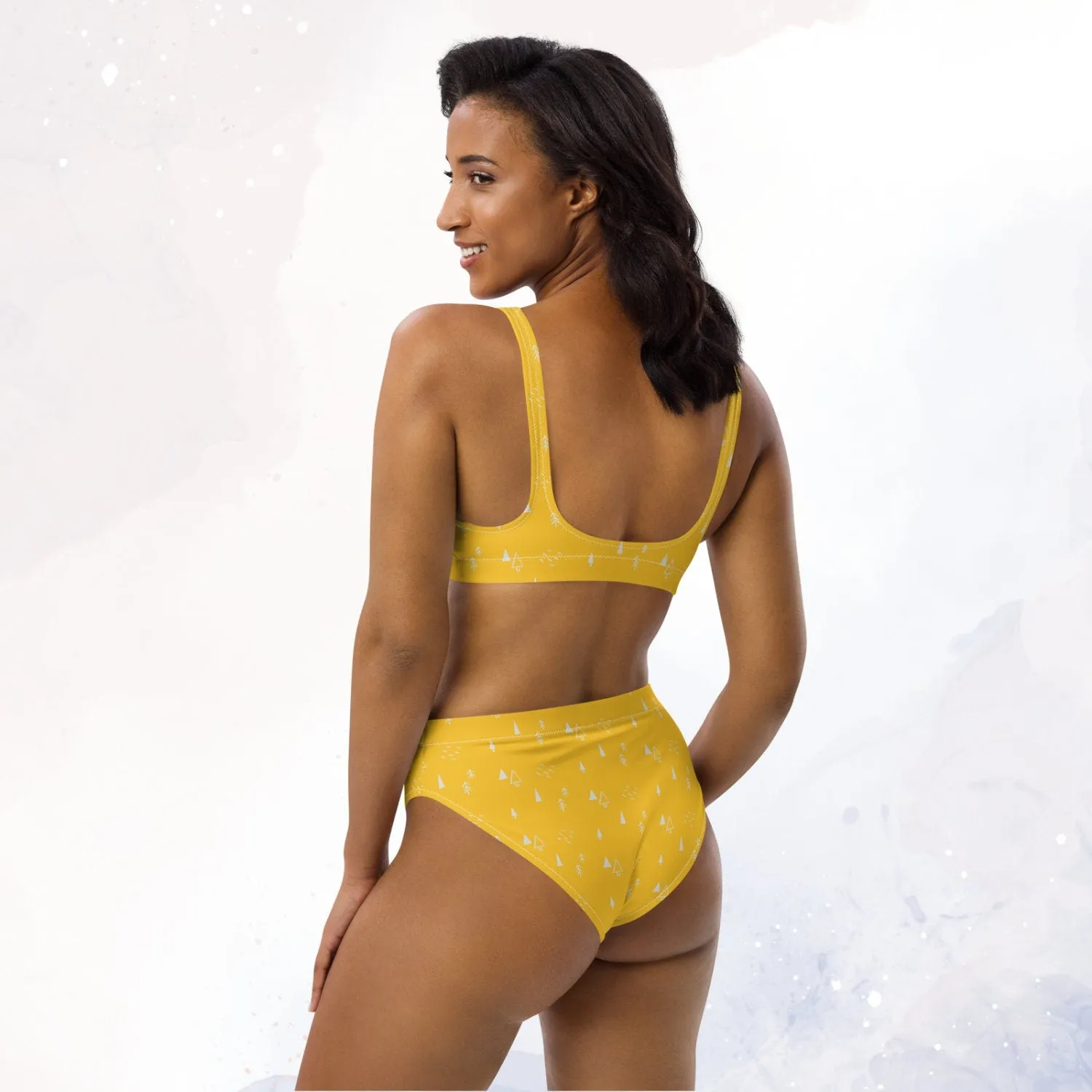 Scandinavian Forest Yellow Recycled High Waisted Bikini