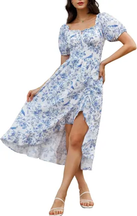 Scarlet Darkness Summer Floral Milkmaid Dress Cottagecore Corset Dress with Pockets