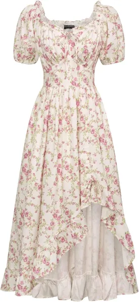 Scarlet Darkness Summer Floral Milkmaid Dress Cottagecore Corset Dress with Pockets