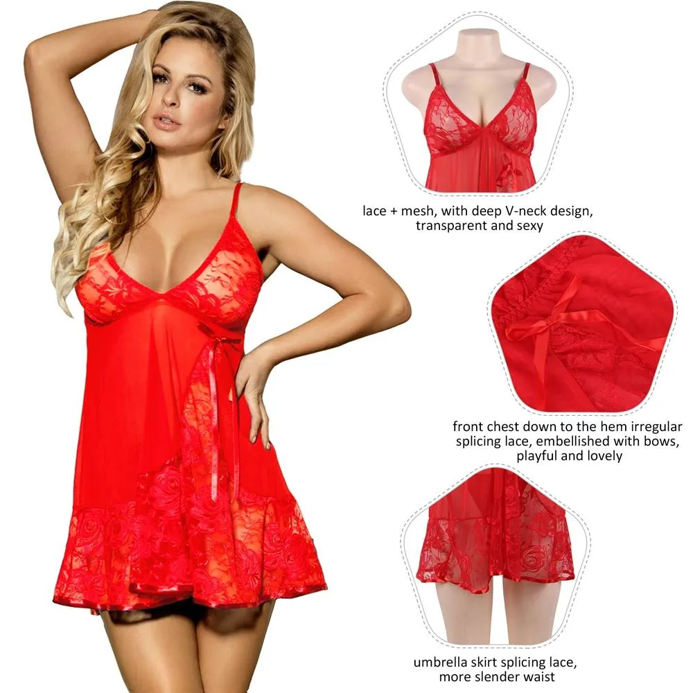 Sexy Transparent V Neck Lace Short Blue Plus Size Nightdress Egypt