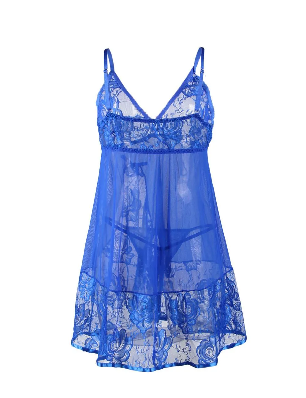 Sexy Transparent V Neck Lace Short Blue Plus Size Nightdress Egypt