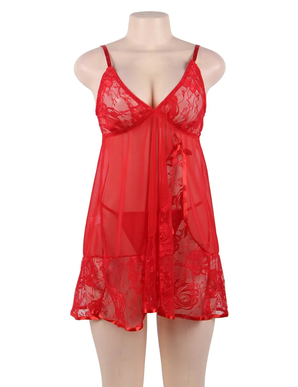 Sexy Transparent V Neck Lace Short Blue Plus Size Nightdress Egypt
