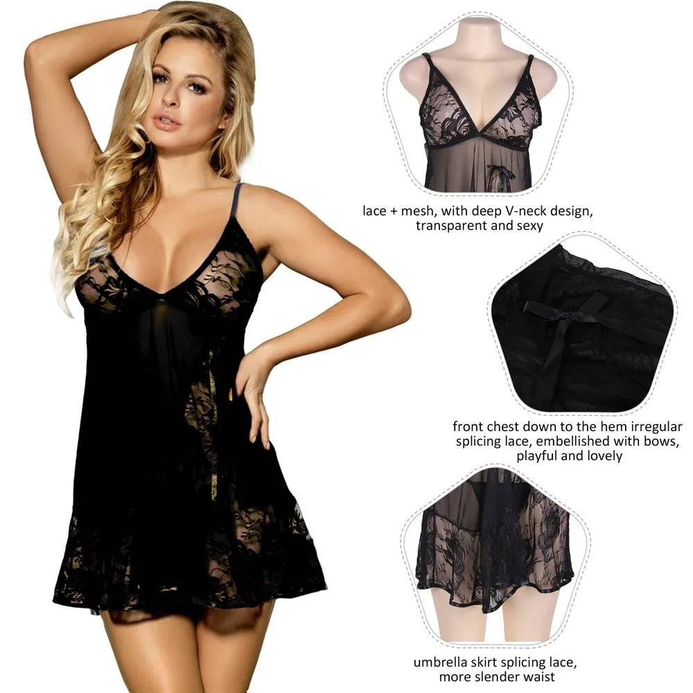 Sexy Transparent V Neck Lace Short Blue Plus Size Nightdress Egypt