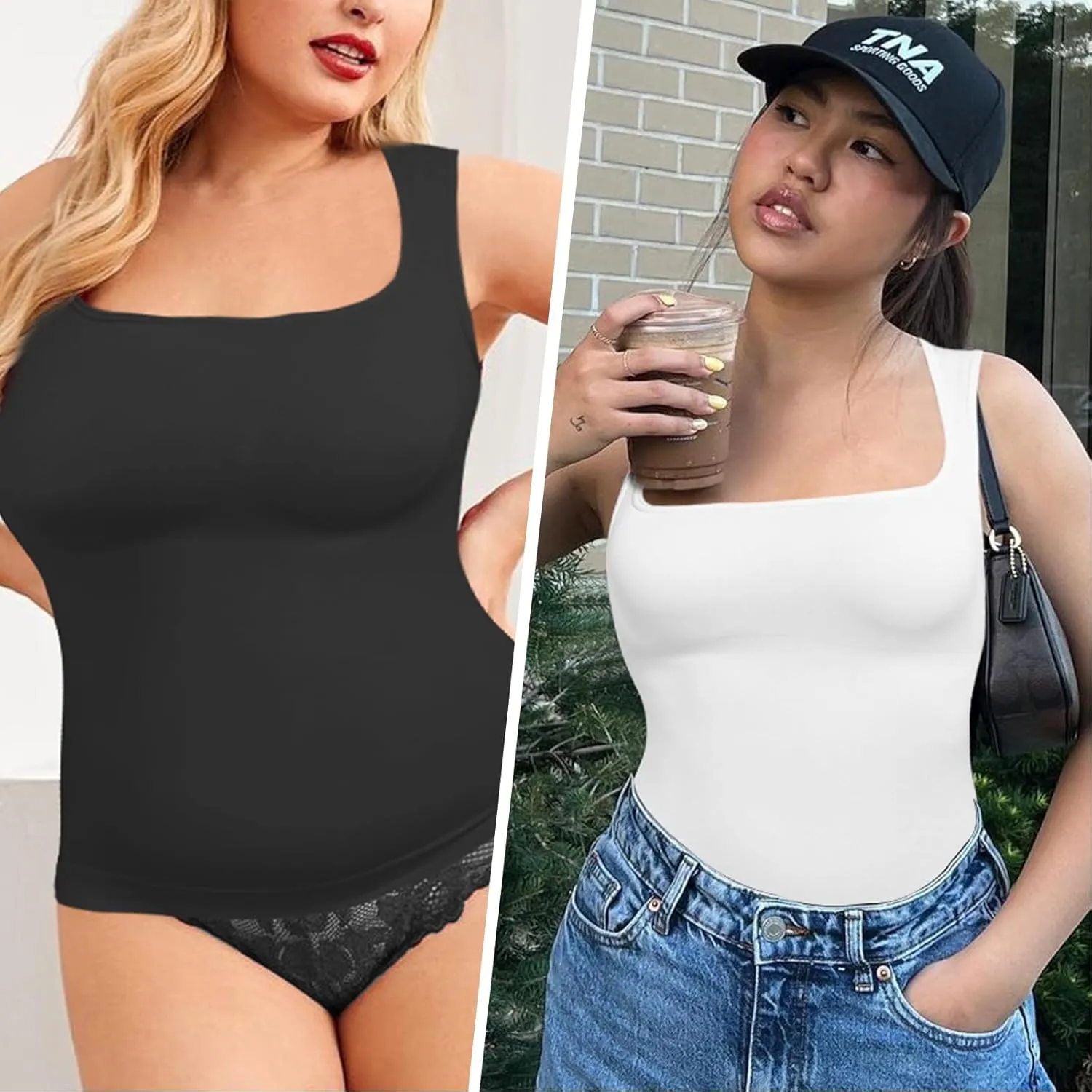 Shapewear Tummy Control Tank Top Compression Tanks for Women Square Neck Seamless Body Shaper Camisole Cami Tops